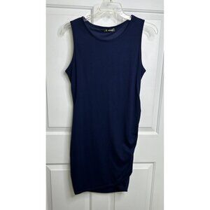 BTFBM Bodycon Tank Dress Women's Large Sleeveless Ruched Stretch Navy Blue Beach